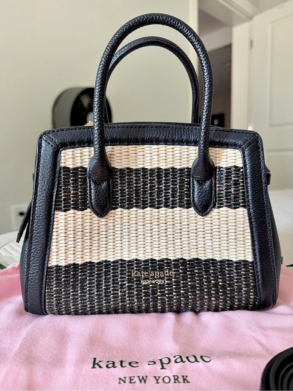 Kate Spade Striped Satchel in Black & Cream Like New